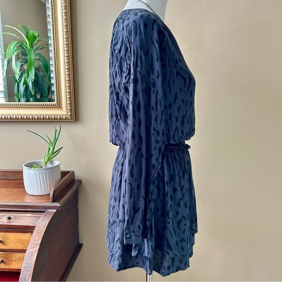 Rails Jasmine Long Sleeve Mini Dress Ash Gray Cheetah Leopard Print Smocked S - Picture 10 of 15